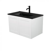 Fienza 750mm Dolce Matte Black Top Mila Satin White Wall Hung Vanity - Right Hand Draw